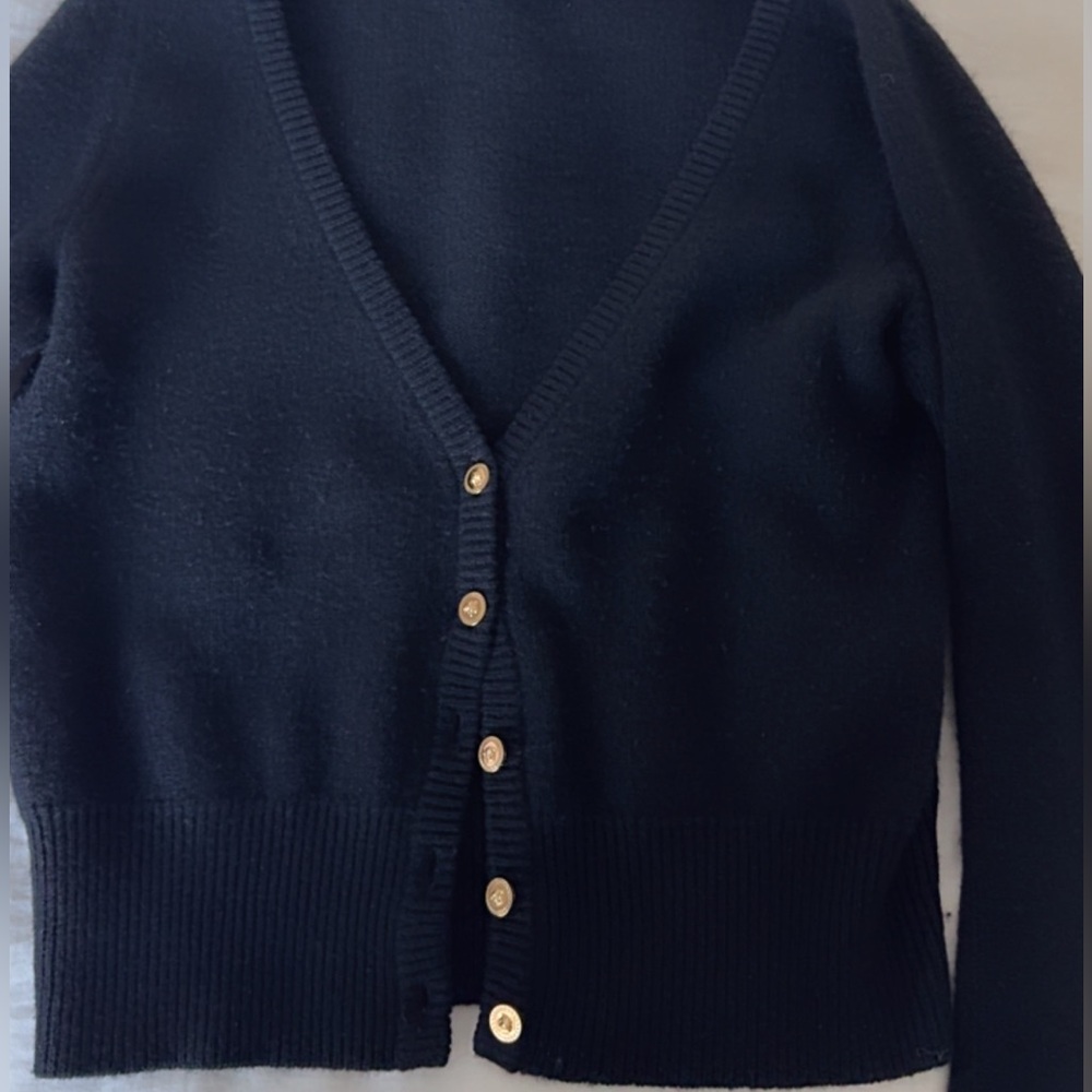 Versace Women's Black Cardigan V-Neck  with 5 Gold Medusa  Buttons . - Picture 4 of 12
